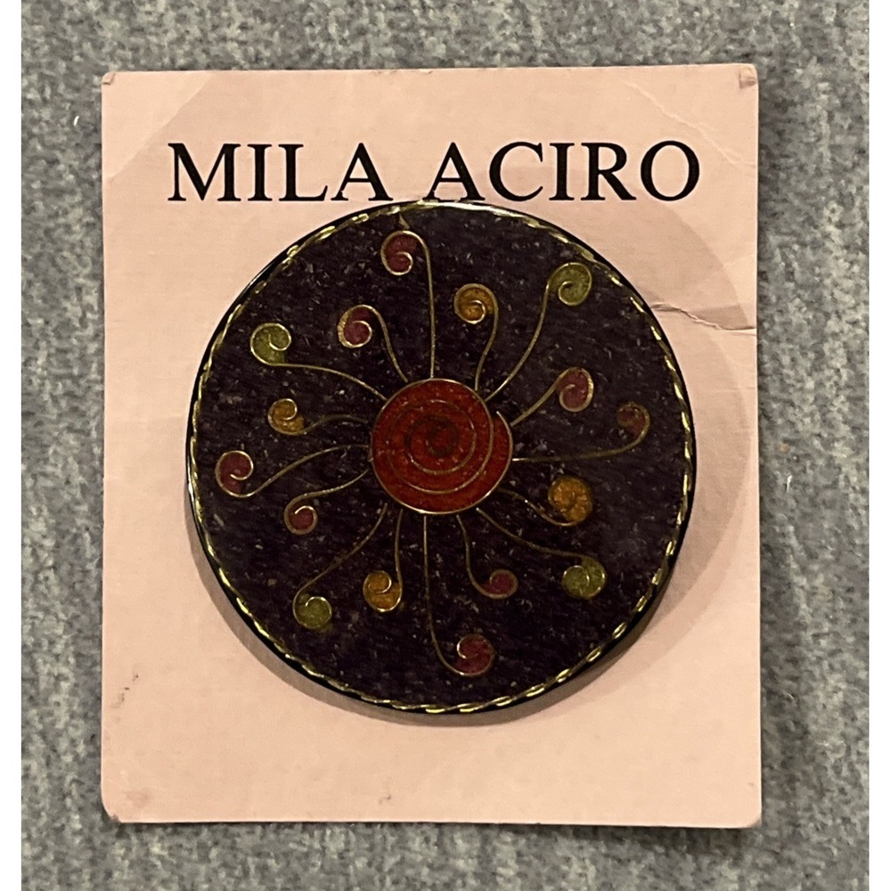 Mila Aciro "Art In Sawdust" Vintage Handmade Brooch Pin Sunburst Collectible New
